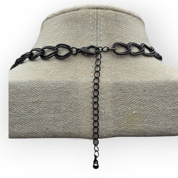 Black Faceted Bead Chain Fringe Statement Necklace - Picture 5 of 6